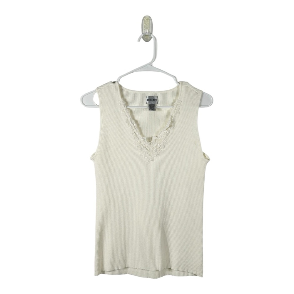 Chico’s Cream Floral Lace Sleeveless Knit Tank Top